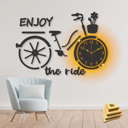 Wooden Clock Wall Art Cartoon Bicycle Design Watch